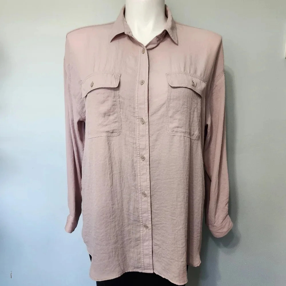 Uniqlo taupe button down top